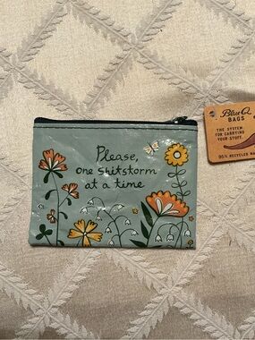 Blue Q Sage Floral Zip Pouch with Yellow & Orange Blooms “One 💩🌩️ At A Time”